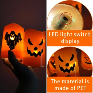 Halloween LED candle lamp with orange pumpkin and ghost silhouettes for spooky party decor