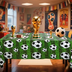 Green grass football soccer field printed waterproof disposable PE party tablecloth