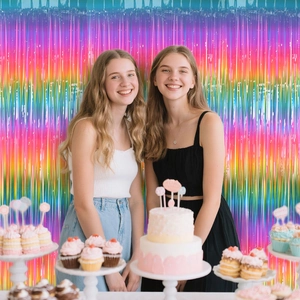 Regenbogen-Fransenvorhang aus Metallfolie für die Hintergrunddekoration von Geburtstagen