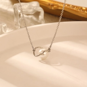 Vintage pearl planet pendant necklace in non-fading titanium steel for women
