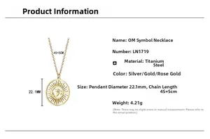 Tableau de tailles détaillé du pendentif hindou OM en acier inoxydable or et argent