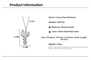 Spécifications détaillées de taille pour le collier pendentif cactus en acier titane