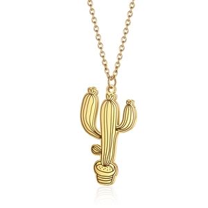 Collier Pendentif Cactus en Pot en Acier au Titane Bijoux de Plante Minimalistes Mignons Pour Hommes Femmes Quotidien Or Argent Or Rose