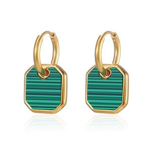 Vintage Malachite Texture Octagonal Pendant Earrings For Women Titanium Steel Gold Silver Plated Geometric Hoop Earrings
