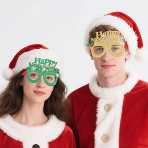 Detail of glitter Happy New Year glasses frames for kids party decorations and props