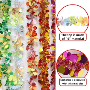 2M Colorful Macaron Christmas tinsel garland with PET discs for festive party decorations