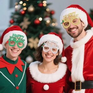 Glittery Happy New Year party glasses in gold silver and green colors for kids and adults
