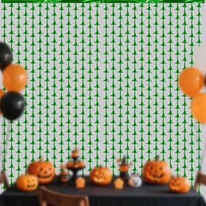 Grüner Hexenhut-Fransenvorhang aus Metallfolie für Halloween-Party-Wanddekorationen