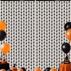 Halloween Fransenvorhang mit Hexenhut-Motiv und schwarz-weißen Streifen für Partydekoration