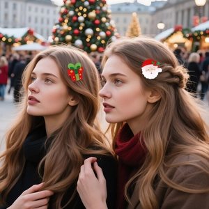 Set de pinces à cheveux de Noël avec Père Noël et boîte cadeau pour coiffures de fête