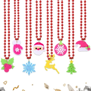 Christmas beaded necklace set with festive felt pendants featuring Santa and reindeer designs