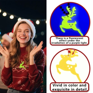 Luminous Christmas reindeer necklace with neon yellow pendant and festive beads for parties