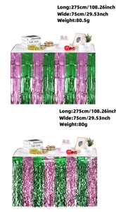 Pink and green tinsel table skirt detail with dimensions 275x75cm for party decor