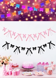Striscione di fiocchi in nastro di raso rosa e nero per decorazioni di feste con nastri