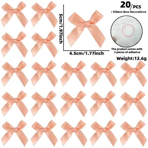 Set di 20 mini fiocchi in raso rosa corallo, 5x4,5 cm, con cuscinetti adesivi inclusi