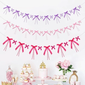 Three-piece set of heart mesh bow ribbons in purple and pink for gift box DIY decoration