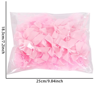 Bulk pack of mini pink satin bows in 25x18.3cm transparent bag for DIY party decor