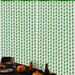 Green fringe curtain with black wizard hat patterns for Halloween party backdrop decoration