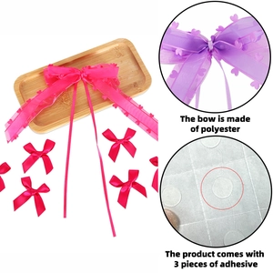 Polyester mesh bow set with embossed heart patterns and satin ribbon accessories