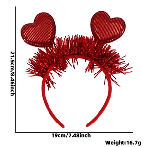 Detail shot of Valentines heart headband with dimensions 19x21.5cm and red sequins