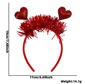 Valentine's red heart headband size detail showing 19cm height and 17cm width dimensions