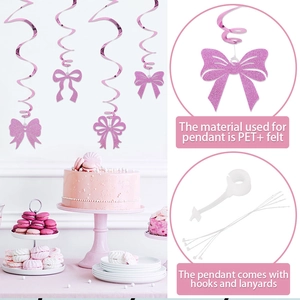 Pink glitter bow swirl decorations for girls' birthday party hanging dessert table decor