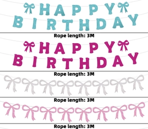 Detail view of glitter cardstock birthday banners with 3m rope in multiple color styles