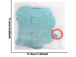 Blue glitter birthday party banner set in packaging with ribbon and plastic needle
