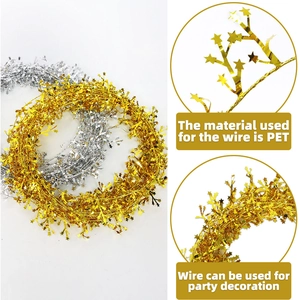 Detail of 7.5m star tinsel garland with PET sequins and flexible iron wire core