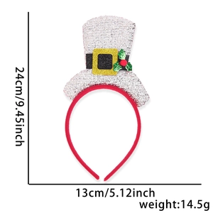 Christmas mini top hat headband detail with dimensions 24x13cm and silver sequins