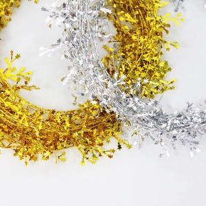 7.5cm gold and silver Christmas star tinsel garland for festive holiday party decoration