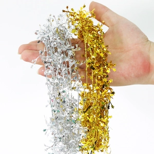 7.5m gold and silver metallic star tinsel garland for Christmas and party decoration