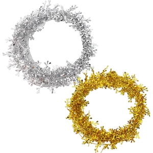 Gold and silver 7.5cm Christmas star wire tinsel garlands for festive party DIY decorations
