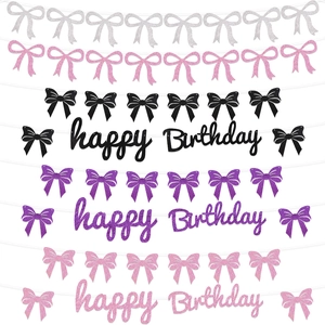 Glitter Happy Birthday Banner With Bow Tie Decoration 3M Rope Length For Kids Birthday Party Decor Garland Supplies
