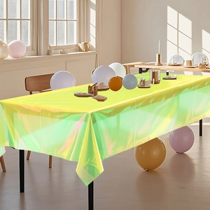 Schillernde rechteckige Geburtstagsparty Tischdecke mit wasserfestem Metallic-Gelb-Laser-Finish