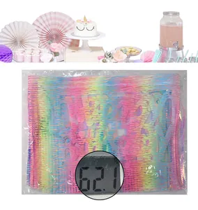 Iridescent Happy Birthday banner detail showing colorful laser material and 62.1g weight
