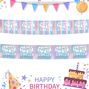 Holographic PET Birthday Banner Laser Hollow Happy Birthday Letter Garland Festive Party Backdrop Decoration Hanging Ornaments