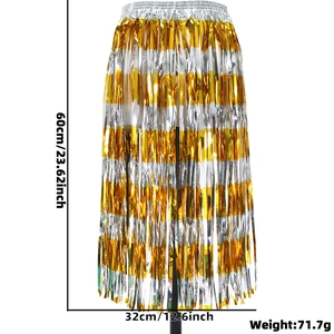 Detailed size view of 60cm gold and silver tinsel skirt with measurements and weight