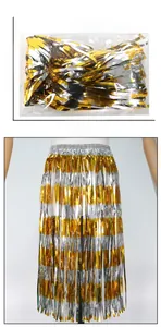 Detailed packaging dimensions for 60cm gold and silver tinsel fringe costume skirt