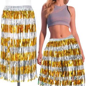 Metallic Tinsel Fringe Skirt Gold Silver Mixed Color Tinsel Skirt For Party Prom Performance Costume Decoration Hula Skirt