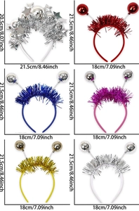 Set of disco ball headbands in various colors with specific size measurements shown