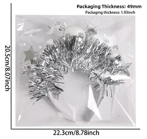 Detailed dimensions of silver disco ball headband with stars for party costume