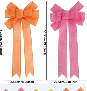 Detail of large colorful burlap bows with dimensions for wreath holiday decoration