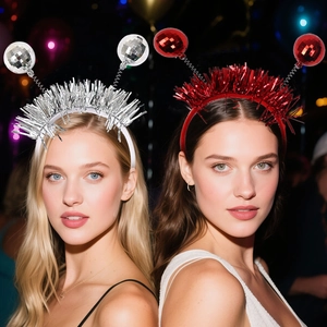 Disco ball headbands with silver and red sequins for masquerade parties and festive events