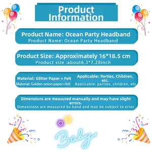Detail card of ocean party headband made of glitter paper and felt measuring 16x18.5 cm