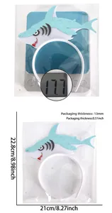 Size guide for blue glittery shark headband with specific height and weight details