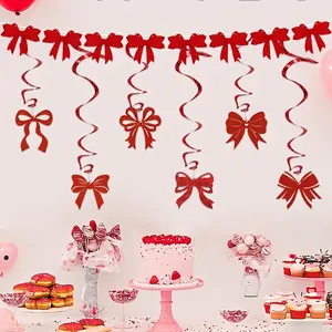 Sparkly red bow spiral hanging swirls set for birthday and party ceiling decoration
