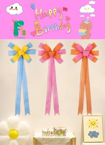 Detail of 80cm faux linen double-layer decorative bows with colorful fishtail ribbons