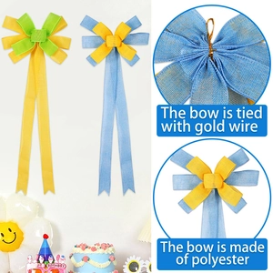 Detail showing polyester bow with gold wire binding and woven texture for party decor