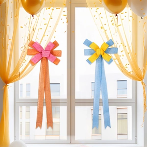 Large 80cm faux burlap double-layered bow hanging decoration for festive parties